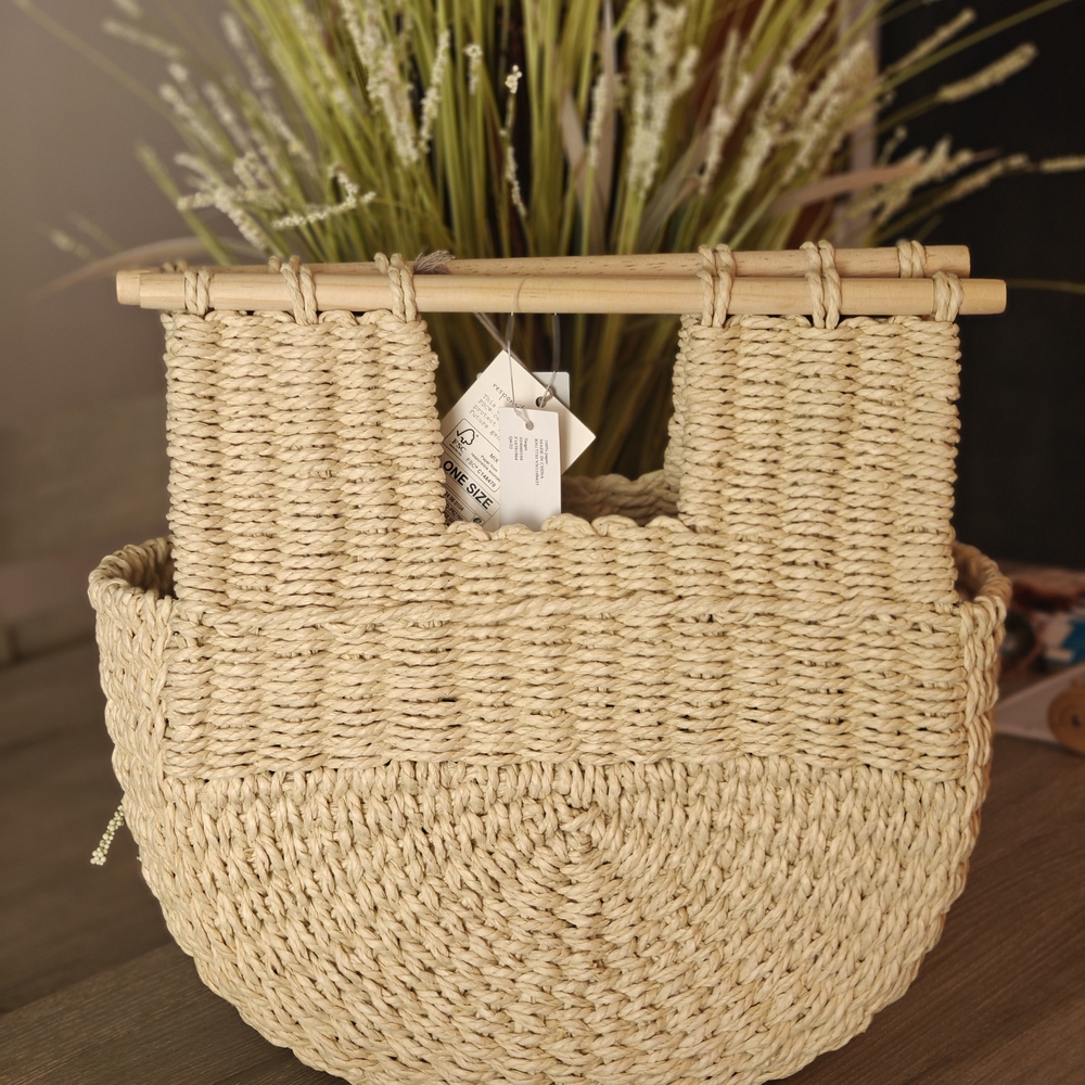 A New Day Natural Woven Tote with Wooden Handles